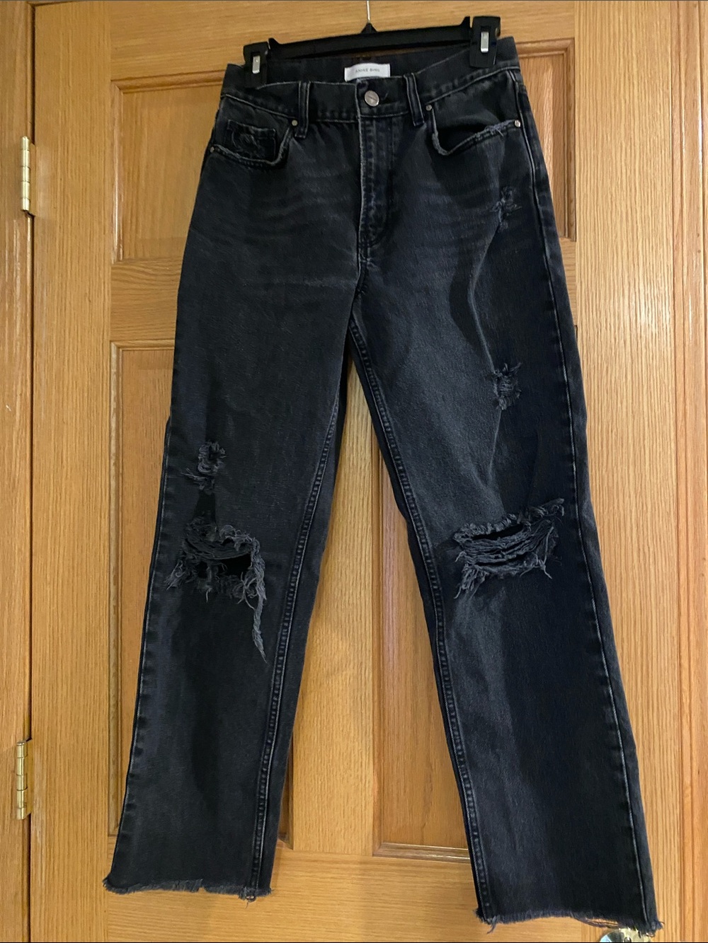 Anine Bing Women's Black Distressed Straight-Leg Jeans